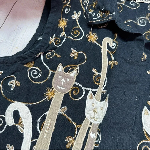lifestyle fall vest with embroidery and cats cottagecore halloween fall sz large - Picture 7 of 8